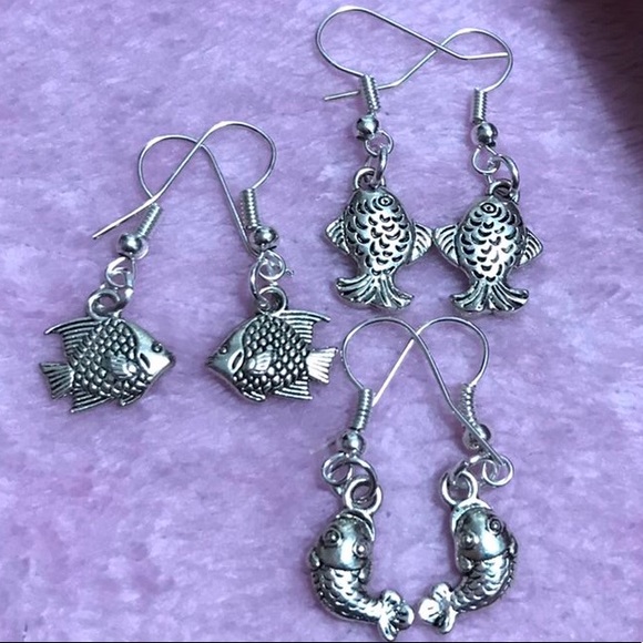 Jewelry - Silver Boho Fish Charm Dangle Earring Bundle
